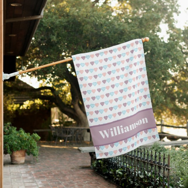 Hearts Pink Blue Purple Personalize House Flag (In SItu)