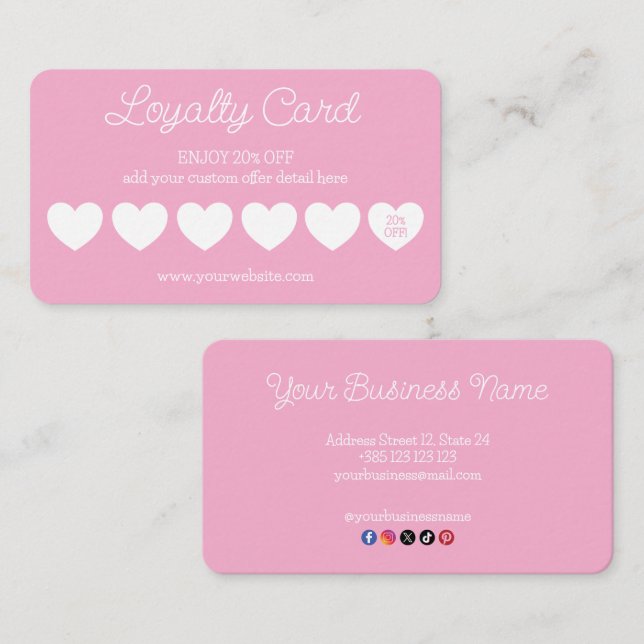 Hearts Pink Cute Simple Loyalty Card (Front/Back)