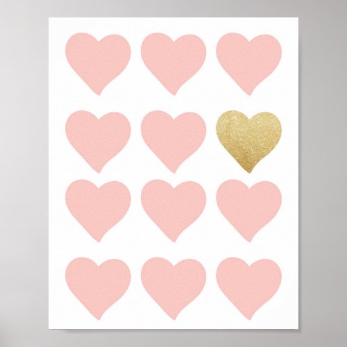 Hearts Pink Gold Glitter Baby Nursery Wall Art