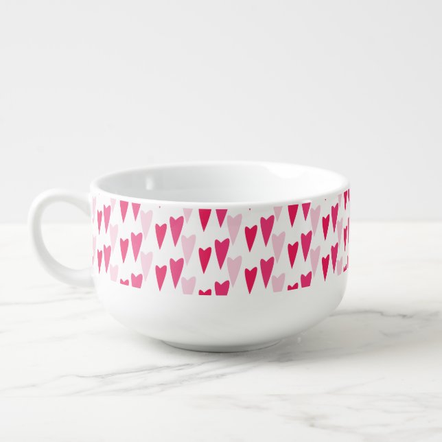 Hearts Pink Magenta Pattern Soup Mug (Right)