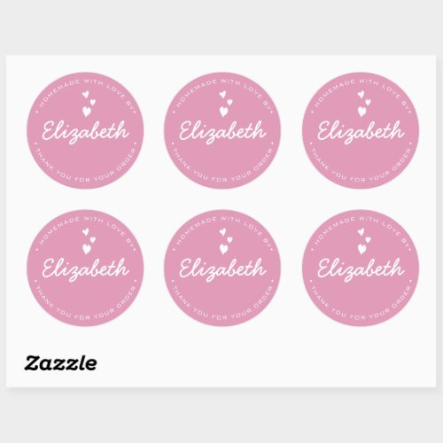 Hearts Pink Personalized Homemade with Love Classic Round Sticker