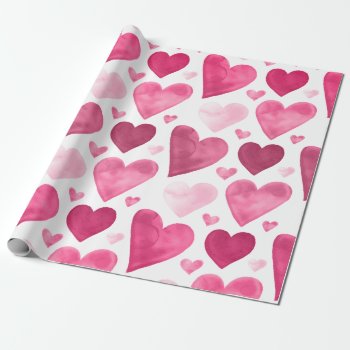 Hearts - Pink Watercolor Hearts Wrapping Paper by steelmoment at Zazzle