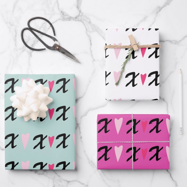 Hearts Pink X's and Hearts Pattern  Wrapping Paper Sheets (Front)