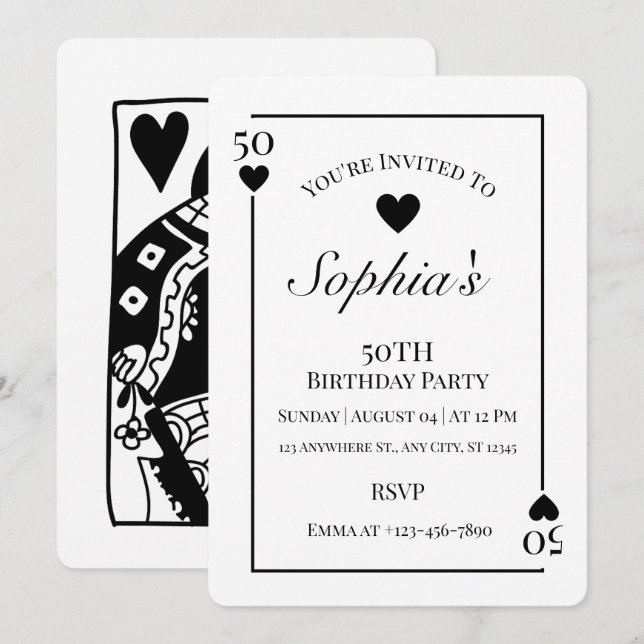 Hearts Playing Card 50th Birthday Party Invitation (Front/Back)