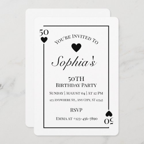 Hearts Playing Card 50th Birthday Party Invitation