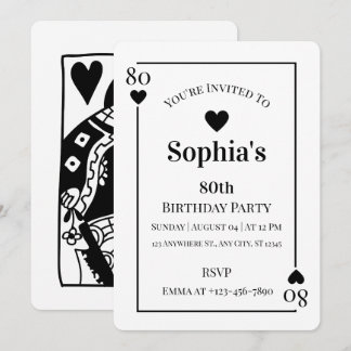 Hearts Playing Card 80th Birthday Party Invitation