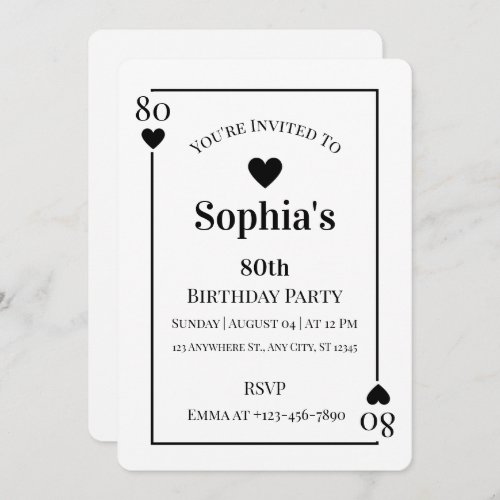Hearts Playing Card 80th Birthday Party Invitation