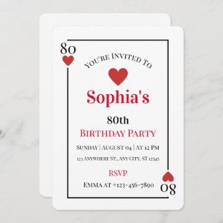 Hearts Playing Card 80th Birthday Party Invitation