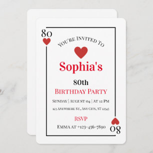 Hearts Playing Card 80th Birthday Party Invitation