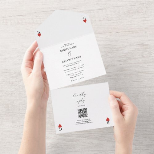 Hearts Playing Card Wedding All in One Invitation