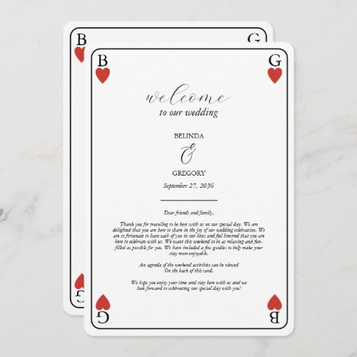 Hearts Playing Card Wedding Itinerary Program