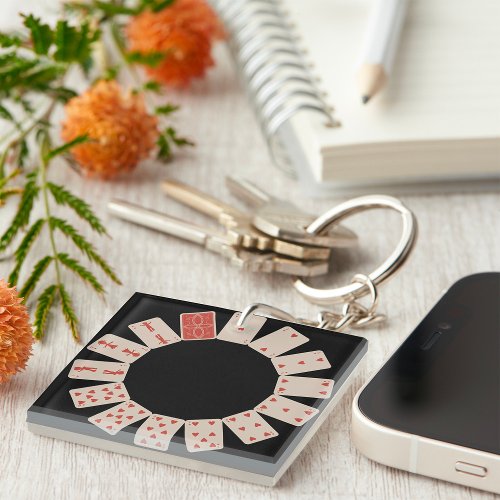 Hearts Playing Cards Circle Keychain