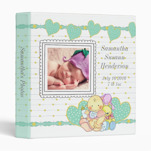 Hearts Polka Dots Baby Photo Album 3 Ring Binder (Front/Spine)