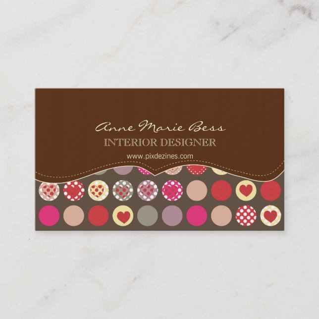 Hearts/Polka Dots Chocolate  business cards (Front)