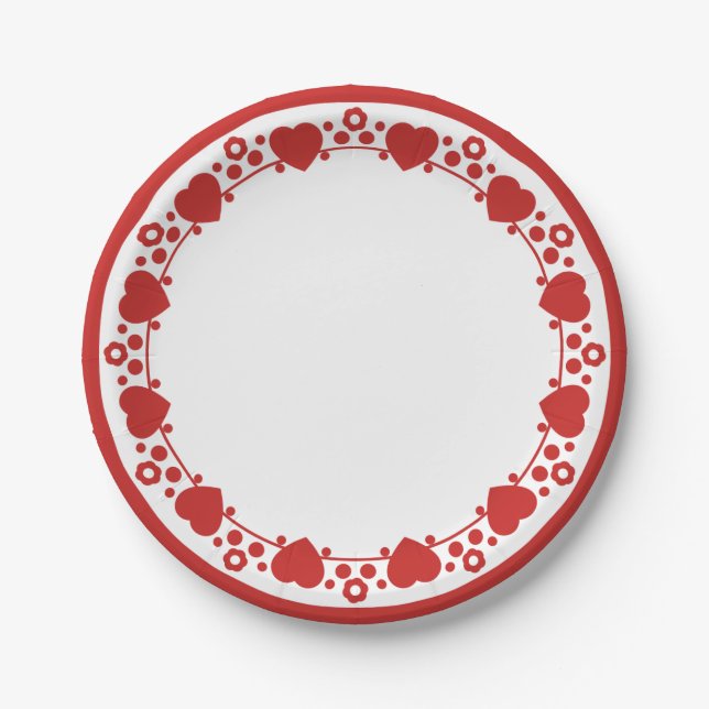 Hearts & Polka Dots Red & White Wedding Love Paper Plates (Front)