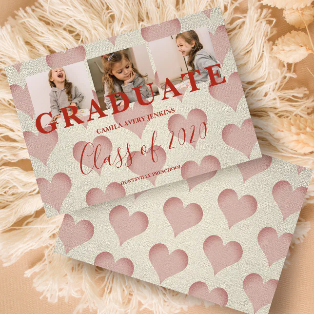 Hearts Pre-K Graduate Three Photos Textile Texture | Zazzle
