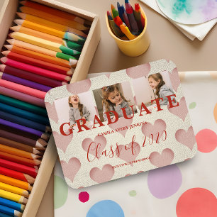 Hearts Pre-K Graduation 3 Photos Textile Texture Magnet