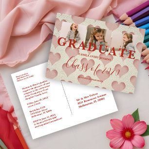 Hearts Pre-K Graduation 3 Photos Textile Texture Postcard