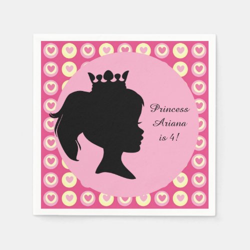 Hearts Princess Custom Birthday Paper Napkin