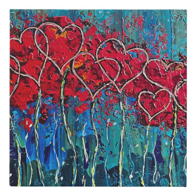 Hearts print on wrapped faux canvas (Front)