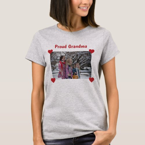 Hearts Proud Grandma Love Personalize Photo Make T_Shirt
