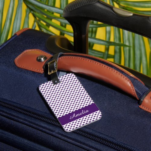 Hearts Purple Pattern Personalize White Background Luggage Tag