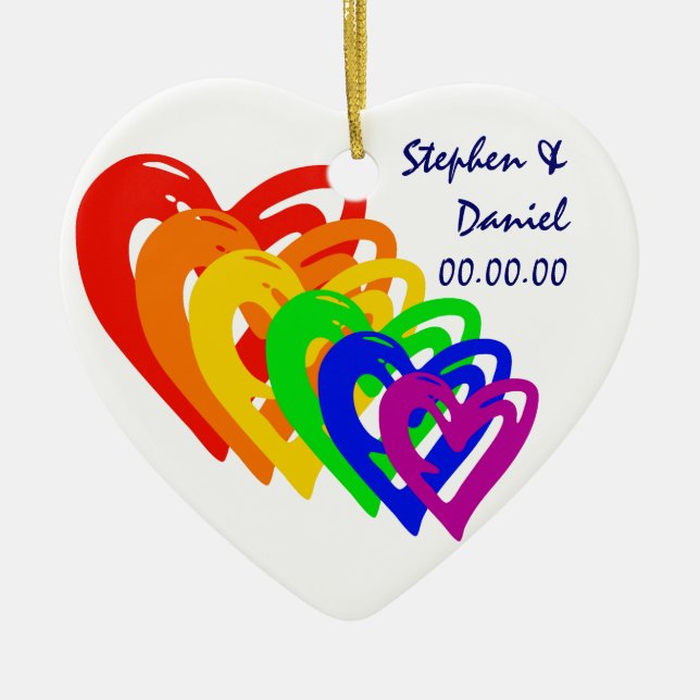 Hearts Rainbow Ceramic Ornament (Front)