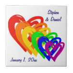 Hearts Rainbow Ceramic Tile<br><div class="desc">This rainbow of loving hearts is the perfect gift for the special couple on their wedding day, as an engagement gift/announcement, or anniversary gift amongst yourselves. Customize the text to fit your names and date.</div>