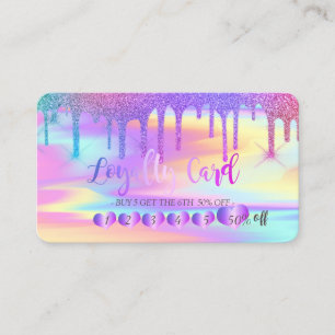 Hearts Rainbow Glitter Drips Holographic  Loyalty Card
