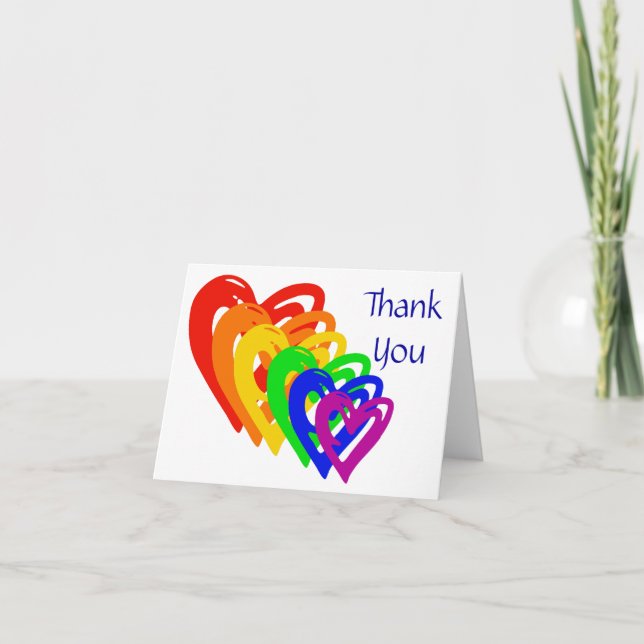 Hearts Rainbow Letterpress Thank You Card (Front)