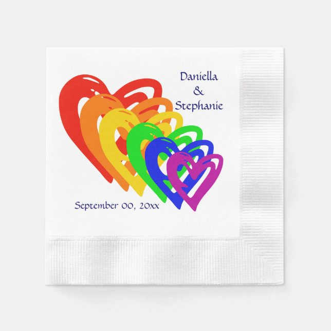 Hearts Rainbow Paper Napkins (Front)