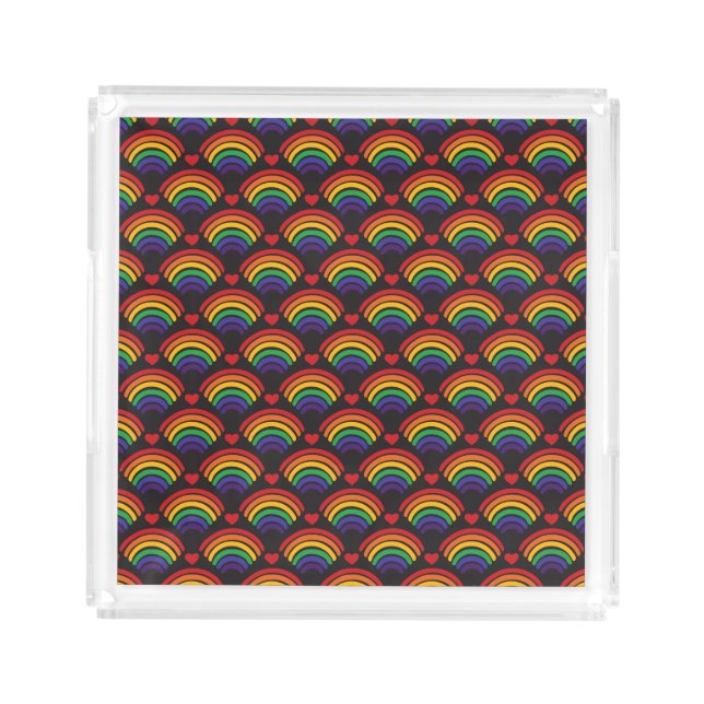 Hearts & Rainbows Pattern Acrylic Tray (Front)