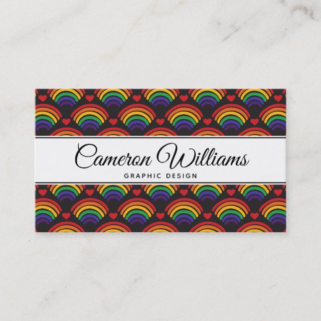Hearts & Rainbows Pattern Business Card (Front)