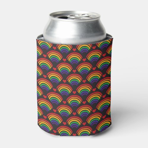 Hearts  Rainbows Pattern Can Cooler