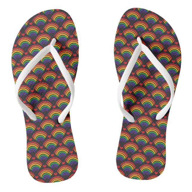 Hearts & Rainbows Pattern Flip Flops (Footbed)