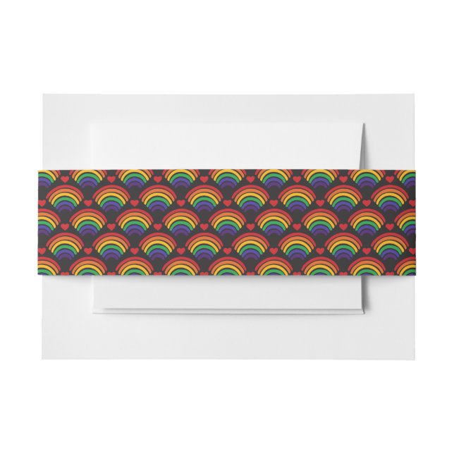 Hearts & Rainbows Pattern Invitation Belly Band (Front Example)