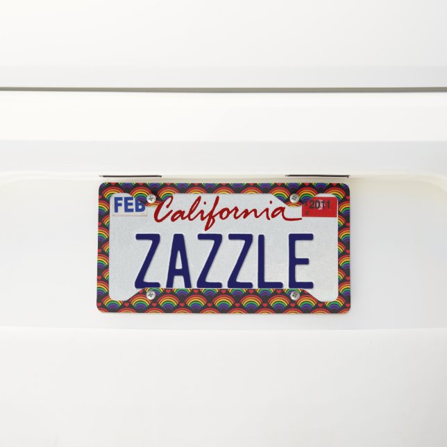 Hearts & Rainbows Pattern License Plate Frame (On Car)
