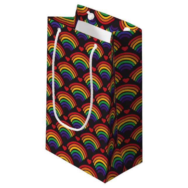 Hearts & Rainbows Pattern Small Gift Bag (Front Angled)