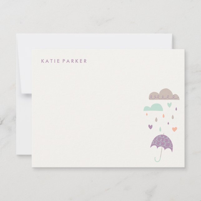Hearts & Raindrops Stationery - Plum Note Card (Front)