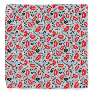 Hearts, red, black, Lip prints, kiss Bandana