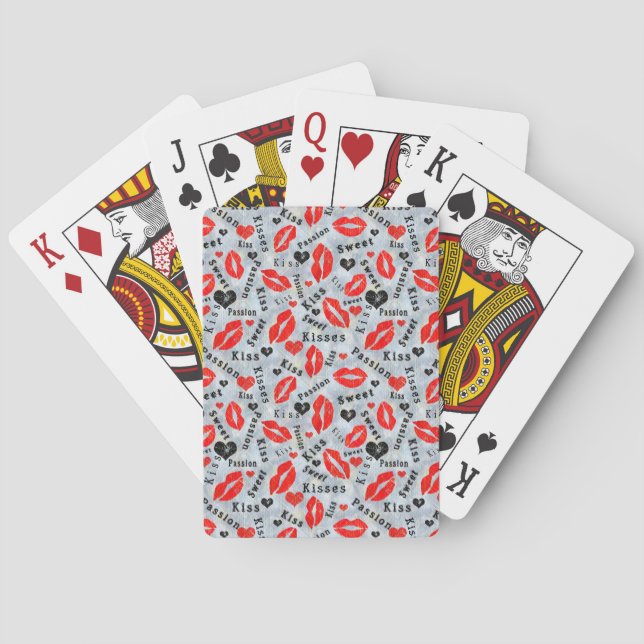 Hearts, red, black, Lip prints, kiss Poker Cards (Back)