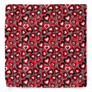 Hearts, red, black, white bandana