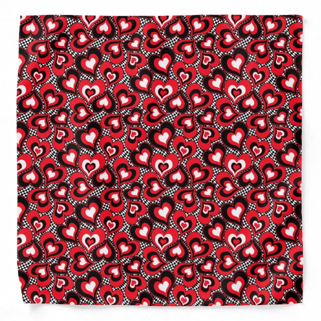 Hearts, red, black, white bandana (Front)