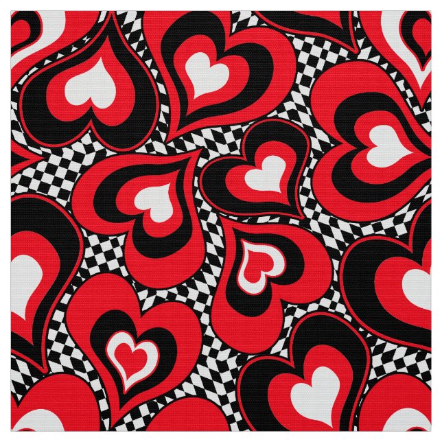 Hearts, red, black, white fabric (Swatch)