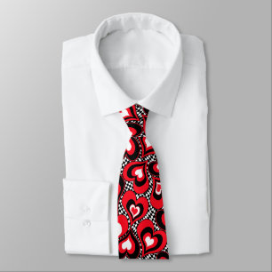 Hearts, red, black, white neck tie