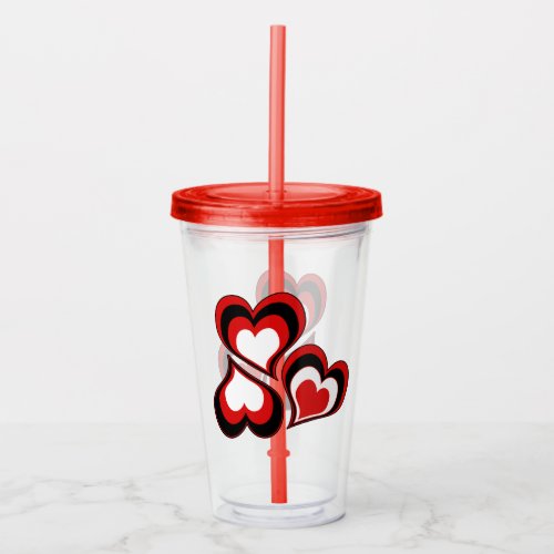 Hearts red black white Valentines day  Acrylic Tumbler