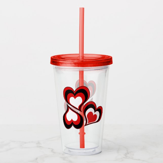 Hearts, red, black, white, Valentine's day . Acrylic Tumbler (Front)