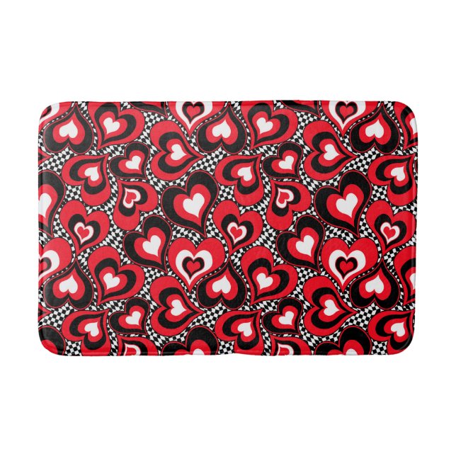 Hearts, red, black, white, Valentine's day . Bath Mat (Front)