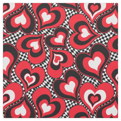 Hearts, red, black, white, Valentine's day . Fabric