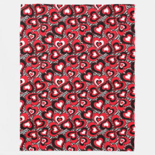 Hearts, red, black, white, Valentine's day . Fleece Blanket